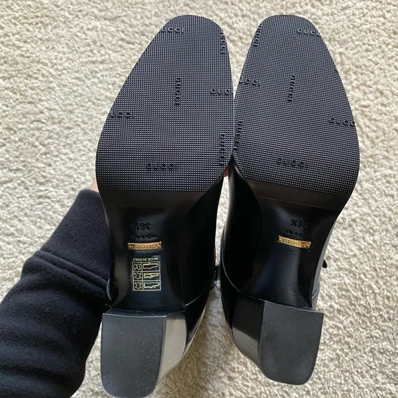 Gucci Black Marmont Leather Elite Calf Knee High Boots Sz 36.5 - Picture 8 of 16